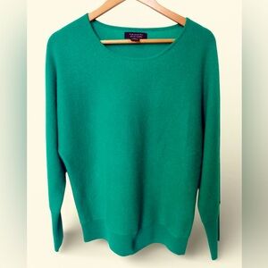 Tahari Women's 2 ply Cashmere Green Scoop Neck Sweater Large